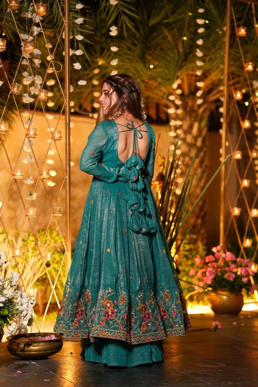Designer Soft Crunchy Silk Embroidered Anarkali Suit Set