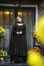 Black Lakhnavi Embroidered Work Anarkali Suit Set