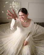 WHITE SEQUINS & ZARI EMBROIDERED SOFT GEORGETTE STITCHED ANARKALI SET