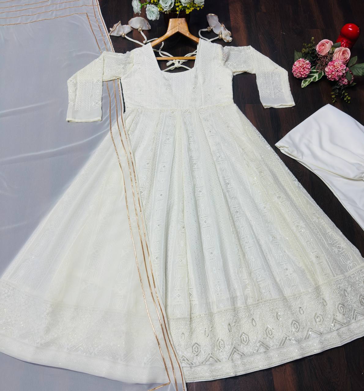 Elegant Ivory Wedding Wear Heavy Embroidered Anarkali Suit