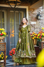 Premium Crunchy Silk Embroidered Anarkali Suit Set with Sharara & Dupatta (3 PCS)