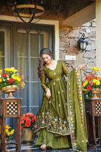 Premium Crunchy Silk Embroidered Anarkali Suit Set with Sharara & Dupatta (3 PCS)
