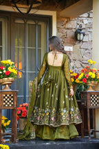 Premium Crunchy Silk Embroidered Anarkali Suit Set with Sharara & Dupatta (3 PCS)