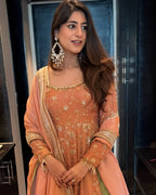 Peach Georgette Embroidered Top Lehenga Set