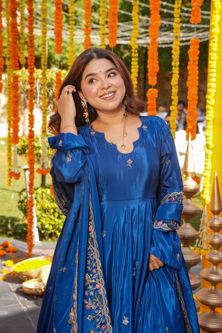 Premium Designer Heavy Crepe Silk Anarkali Suit Set