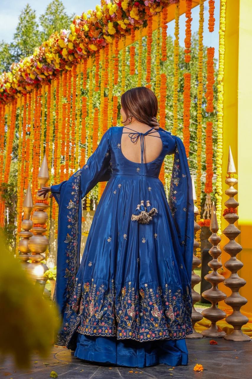 Premium Designer Heavy Crepe Silk Anarkali Suit Set