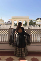 Black Embroidered Work Anarkali Suit Set  SET [3 PCS]