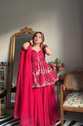 Premium Designer Sharara Pink Slit Suit Set [3 PIS]