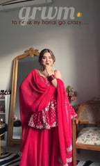 Premium Designer Sharara Pink Slit Suit Set [3 PIS]