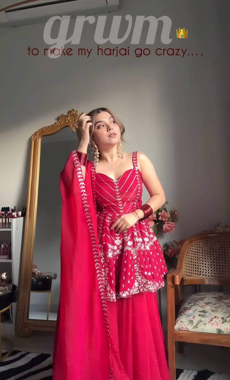 Premium Designer Sharara Pink Slit Suit Set [3 PIS]