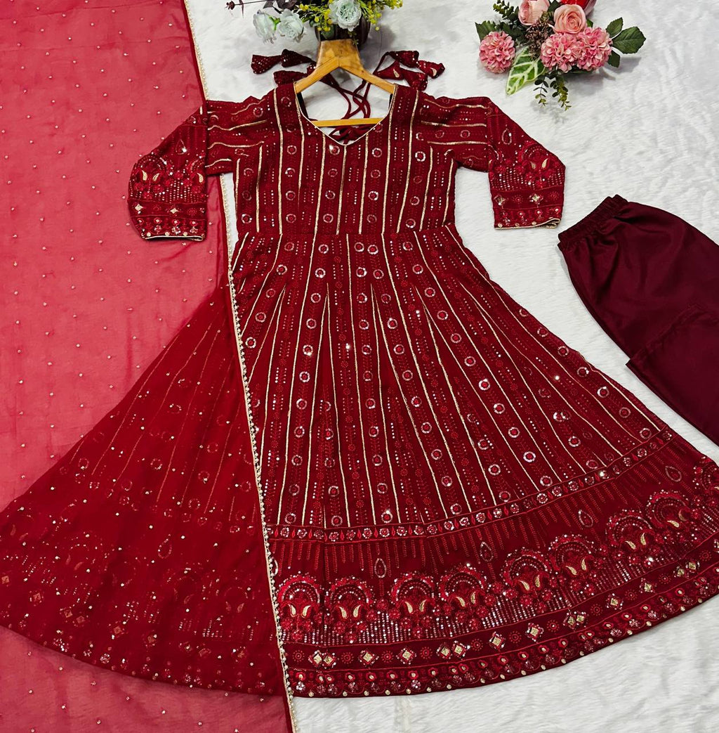 Lakhnavi Embroidered Work Anarkali Suit Set  SET [3 PCS]