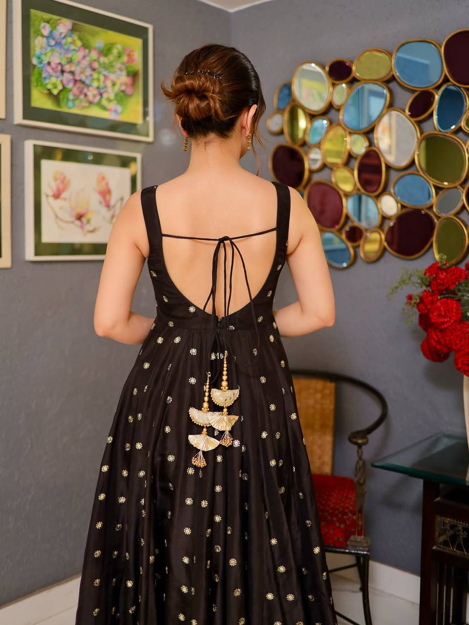 Very Attractive Black Silk Designer Anarkali Suit Set