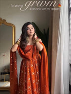 Radiant Elegance Orange Embroidered Anarkali Suit Set