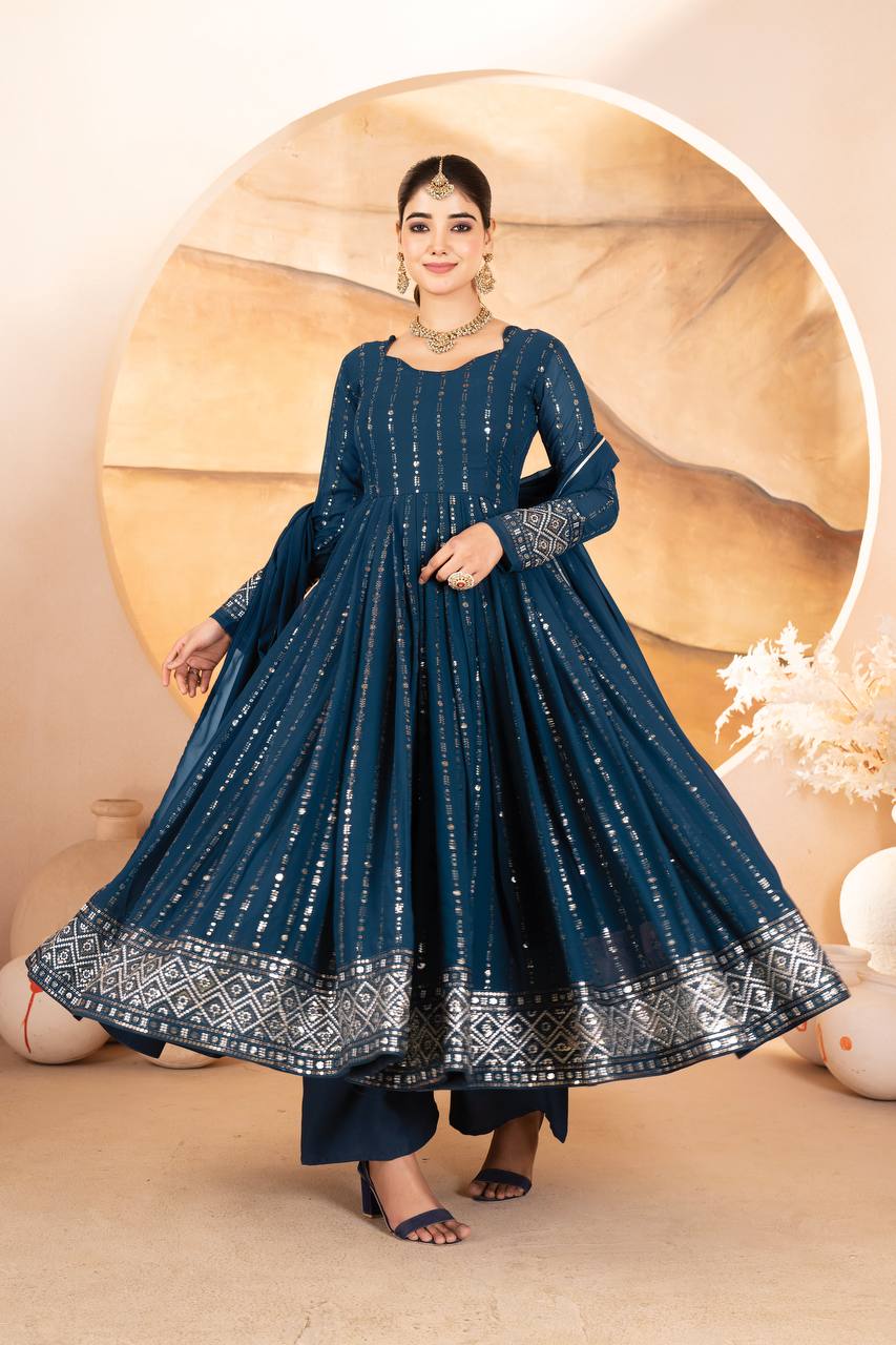 Premium Midnight Blue Anarkali Suit Set