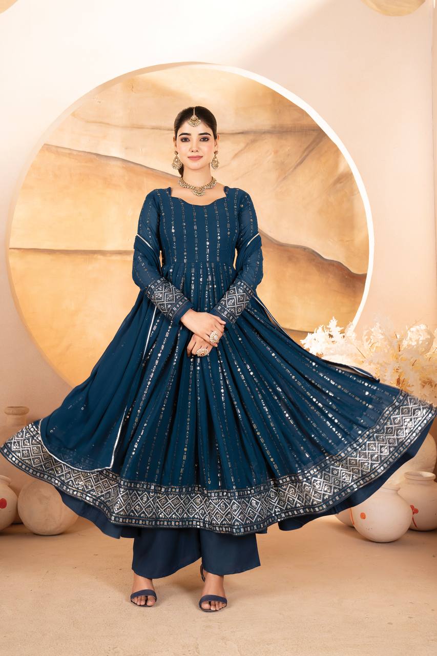 Premium Midnight Blue Anarkali Suit Set