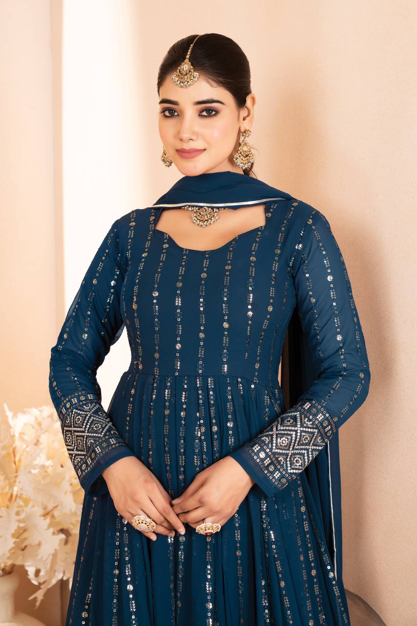 Premium Midnight Blue Anarkali Suit Set