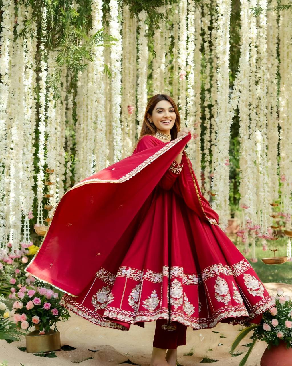 ROMAN FESTIVE BLOOM DESIGNER ANARKALI SUIT SET