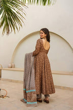Premium Light Brown Designer Maslin Digital Print Anarkali Suit