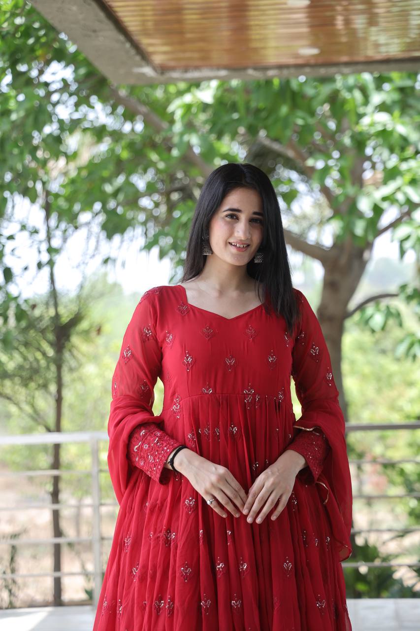 PREMIUM DESIGNER MAROON COLOURED ANARKALI SUIT SET