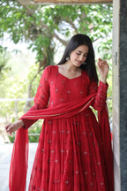 PREMIUM DESIGNER MAROON COLOURED ANARKALI SUIT SET