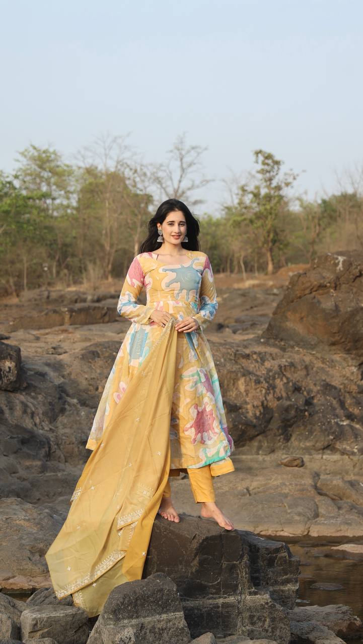 HANDPRINT PREMIUM READYMADE ANARKALI SUIT SET [3 PIS]