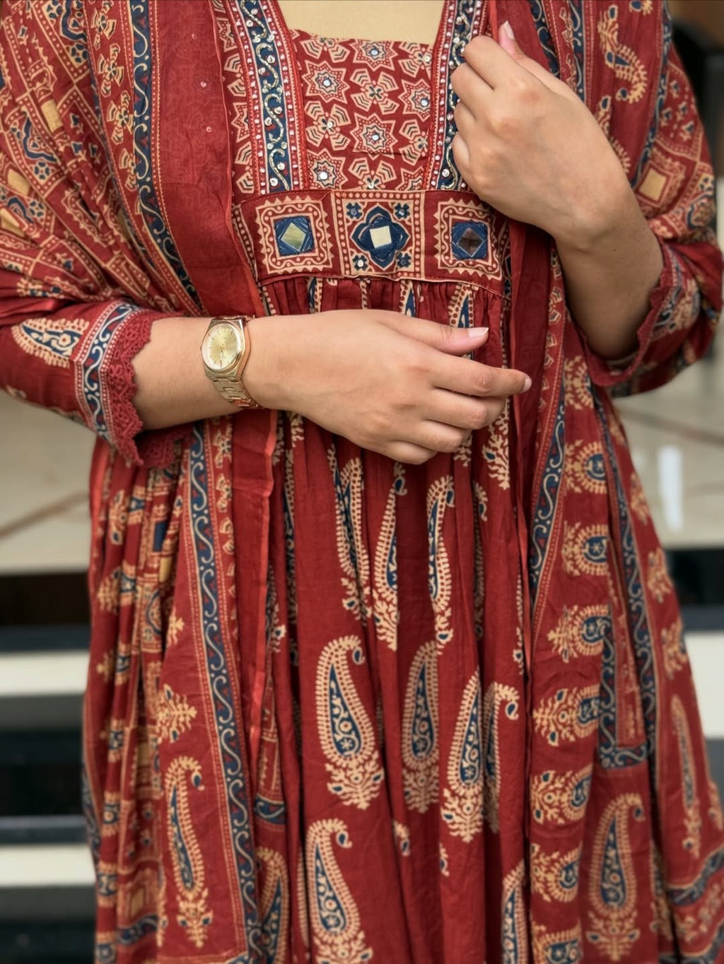 VERY BEAUTIFUL PURE COTTON AJARAKH SUIT SET