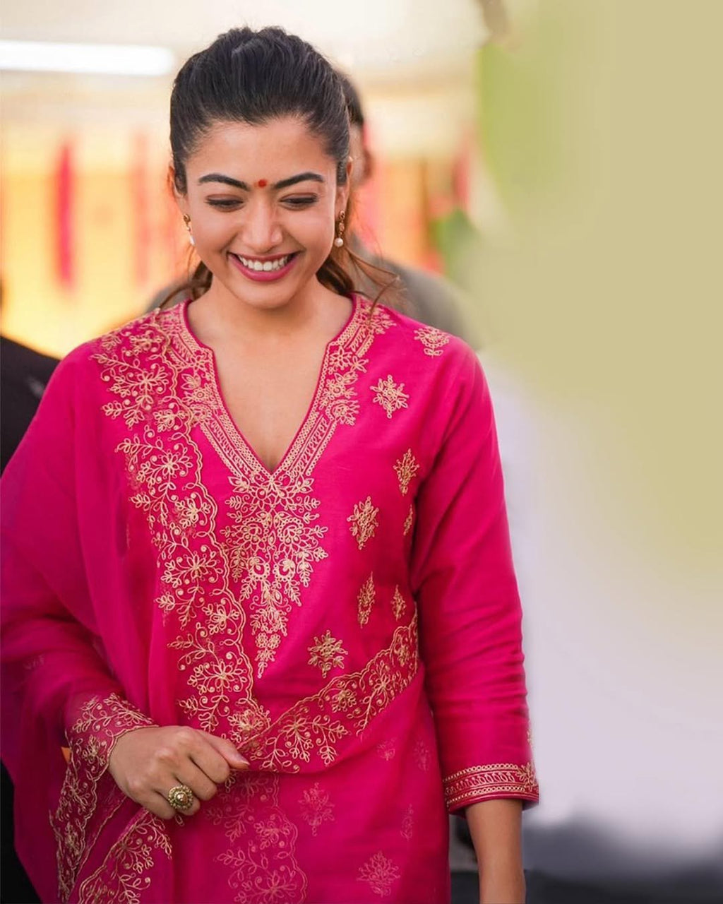 Pink Embroidered Berry Silk Suit Set for Women's