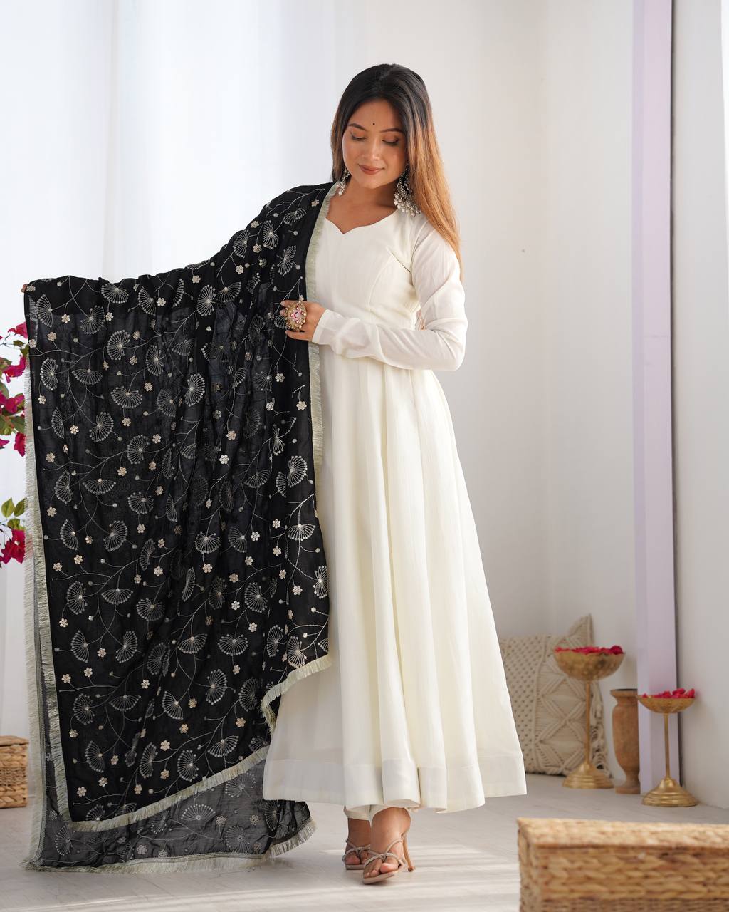 Designer Premium Vichitra Silk Anarkali Gown with Fancy Dupatta