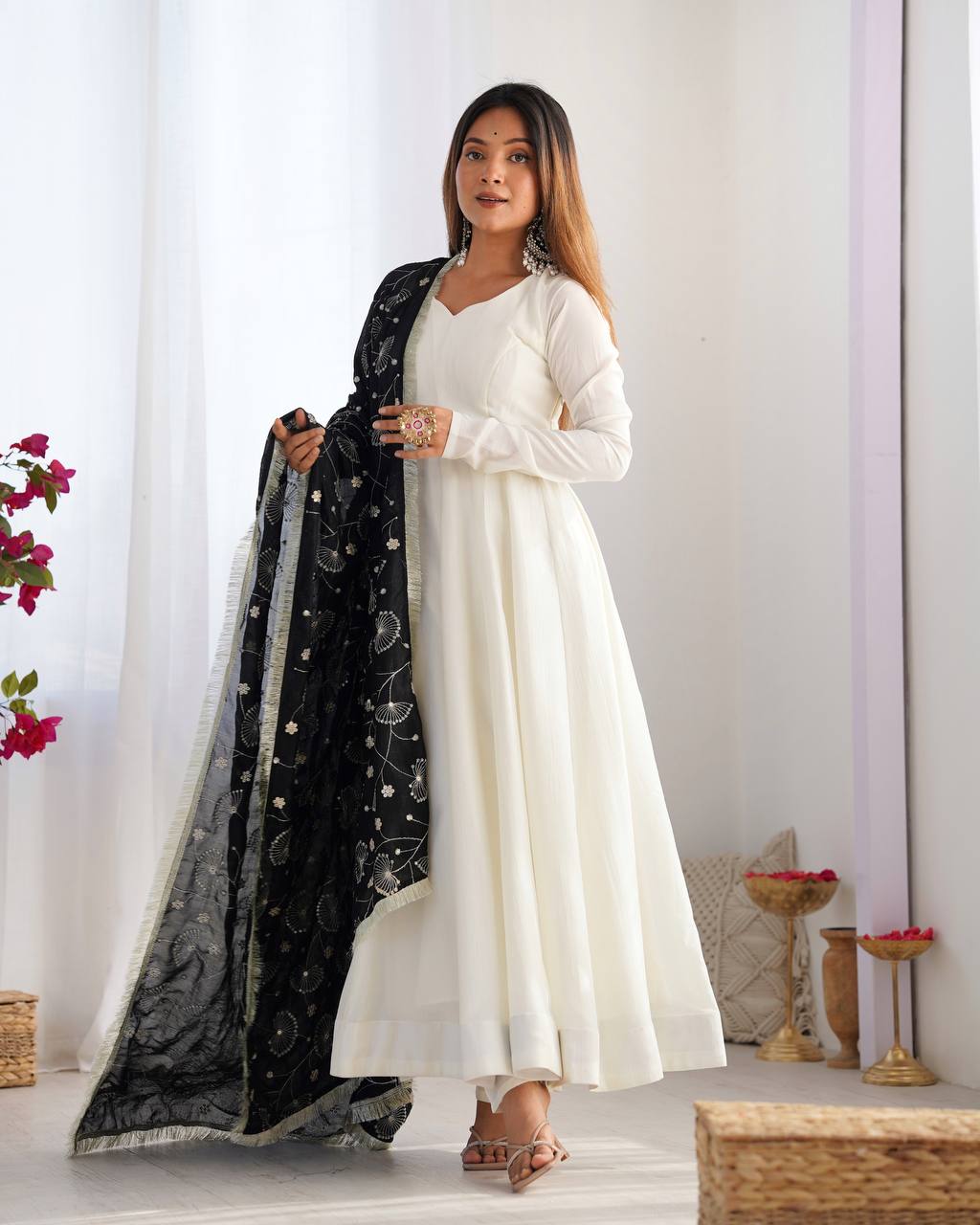 Designer Premium Vichitra Silk Anarkali Gown with Fancy Dupatta