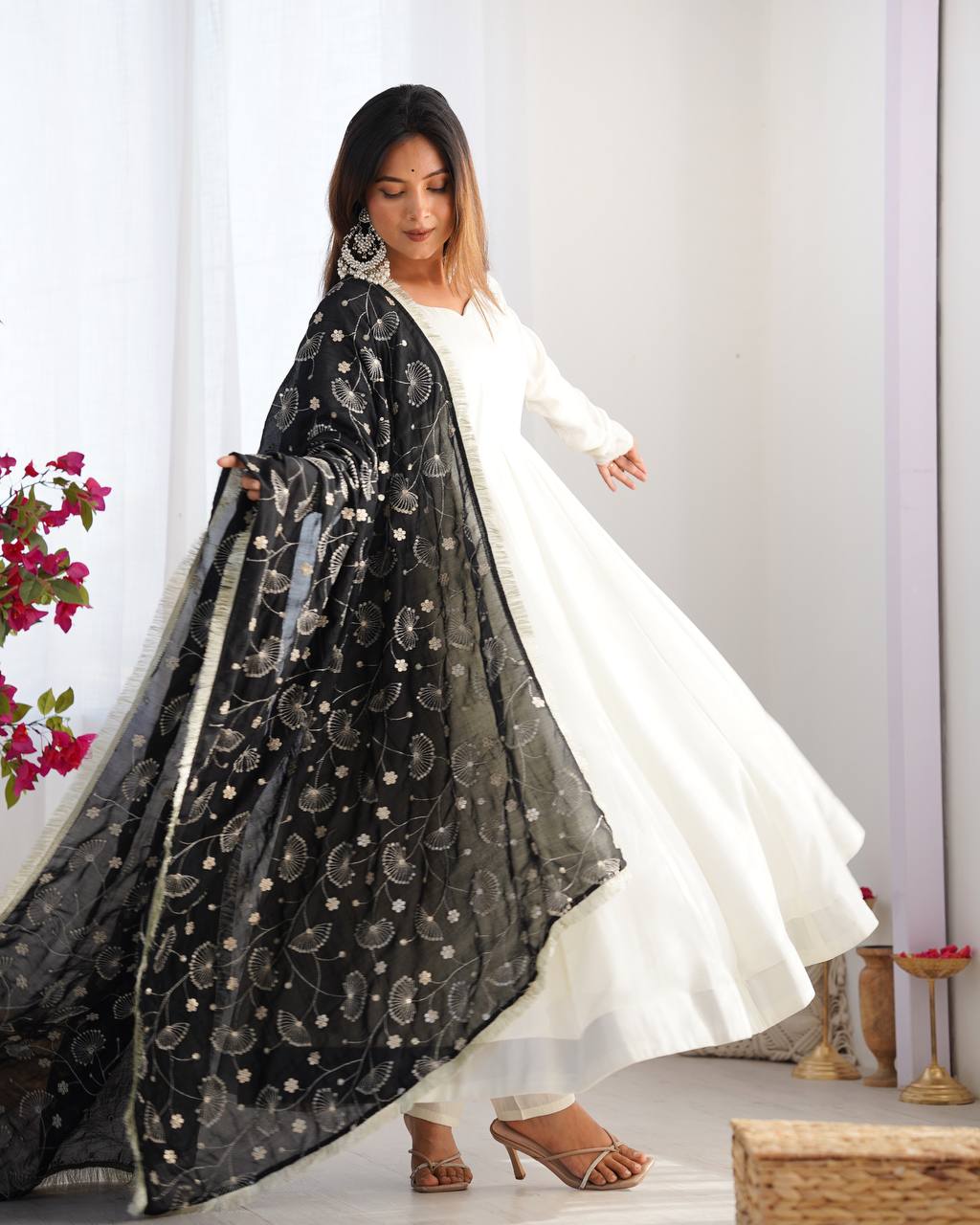 Designer Premium Vichitra Silk Anarkali Gown with Fancy Dupatta