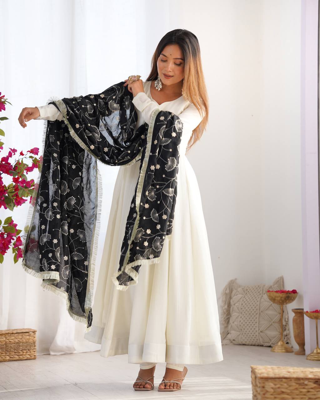 Designer Premium Vichitra Silk Anarkali Gown with Fancy Dupatta