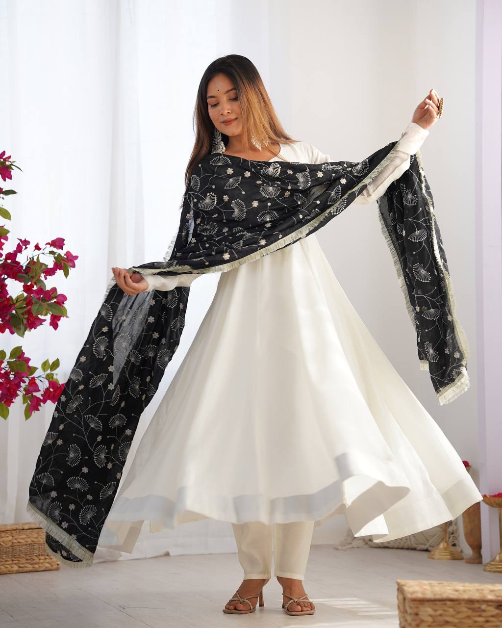 Designer Premium Vichitra Silk Anarkali Gown with Fancy Dupatta