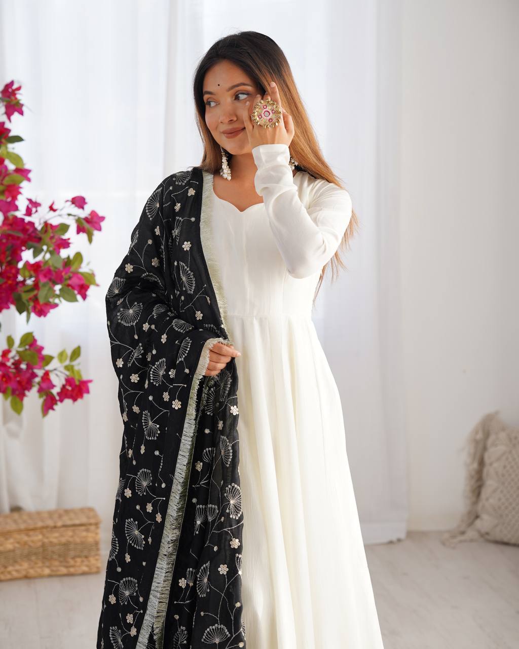 Designer Premium Vichitra Silk Anarkali Gown with Fancy Dupatta