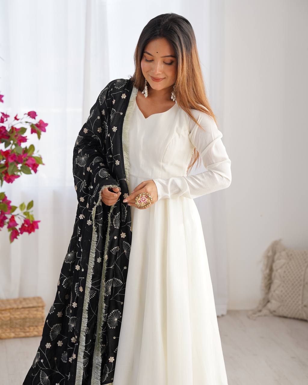 Designer Premium Vichitra Silk Anarkali Gown with Fancy Dupatta