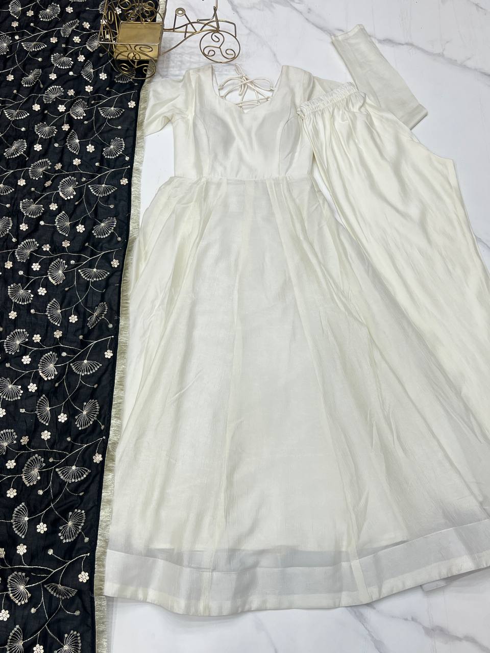 Designer Premium Vichitra Silk Anarkali Gown with Fancy Dupatta
