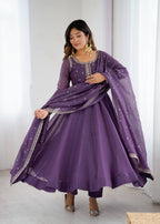 Premium Embroidery Crunchy Silk Anarkali Suit Set with Dupatta