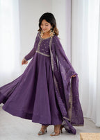 Premium Embroidery Crunchy Silk Anarkali Suit Set with Dupatta