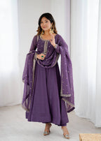Premium Embroidery Crunchy Silk Anarkali Suit Set with Dupatta