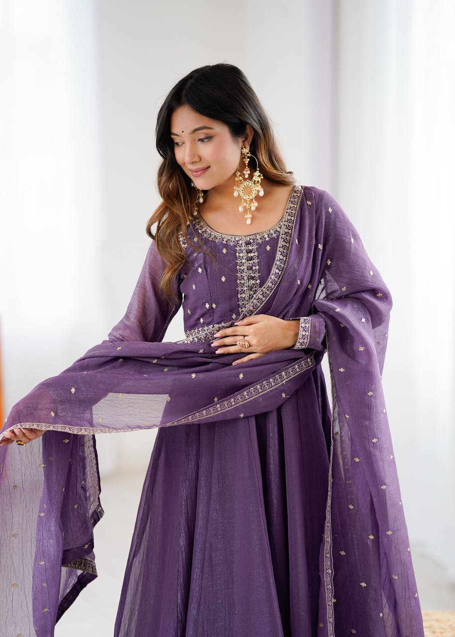 Premium Embroidery Crunchy Silk Anarkali Suit Set with Dupatta