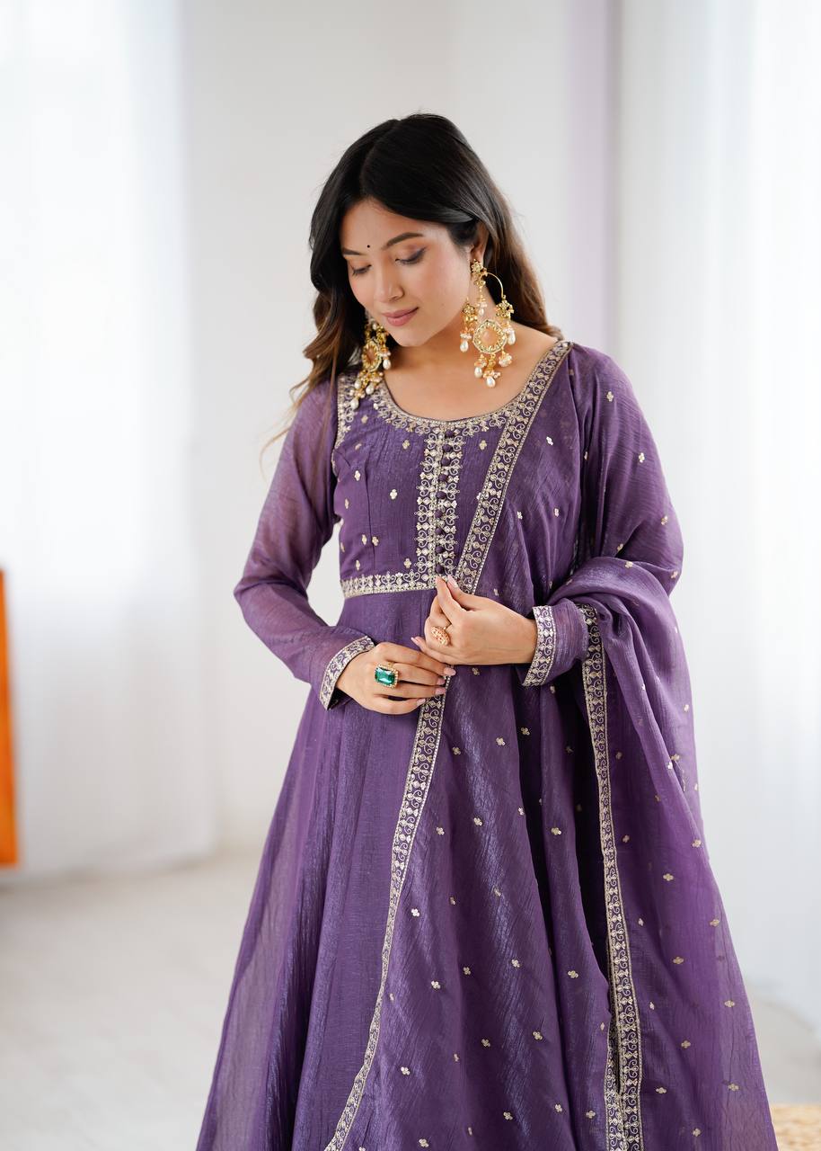 Premium Embroidery Crunchy Silk Anarkali Suit Set with Dupatta