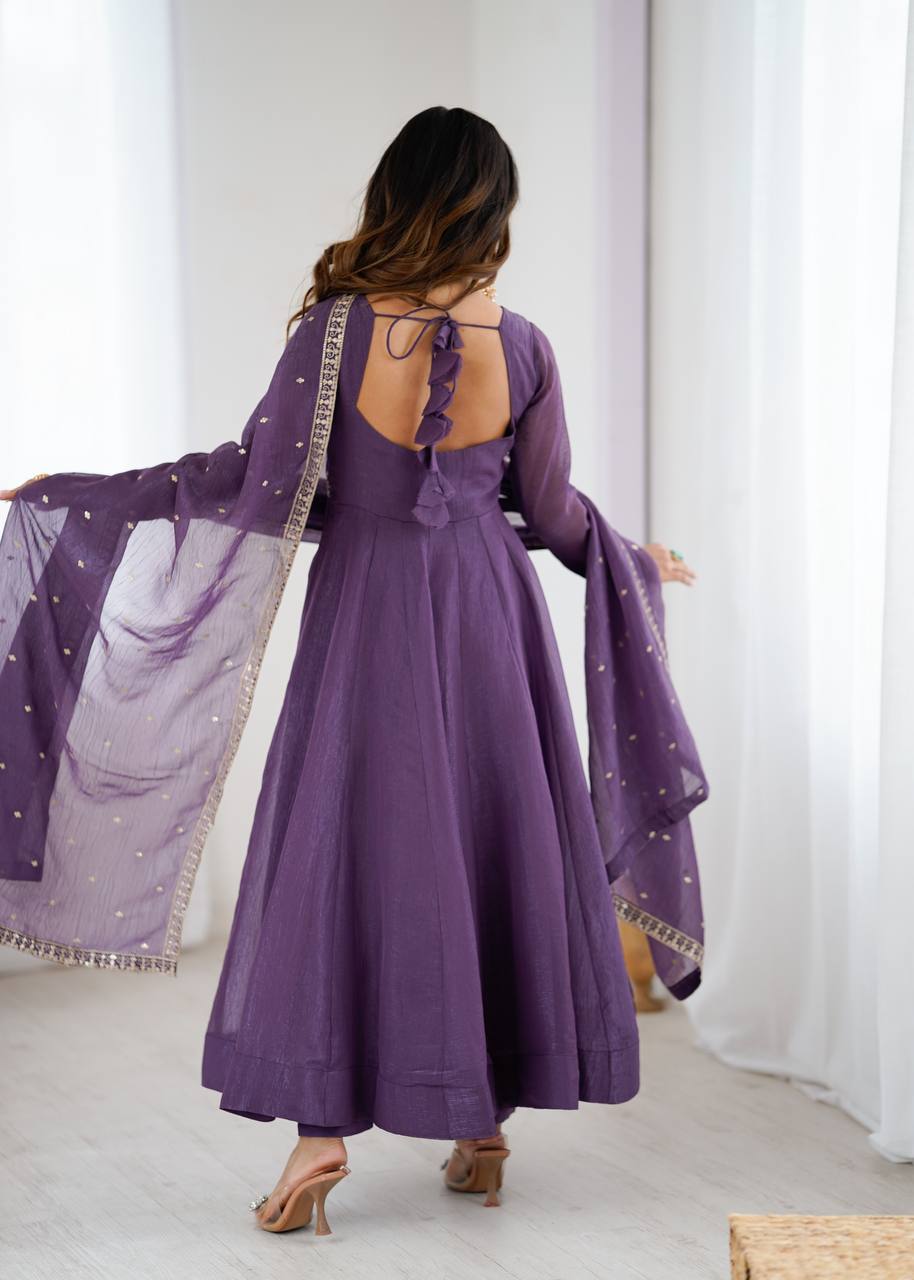 Premium Embroidery Crunchy Silk Anarkali Suit Set with Dupatta