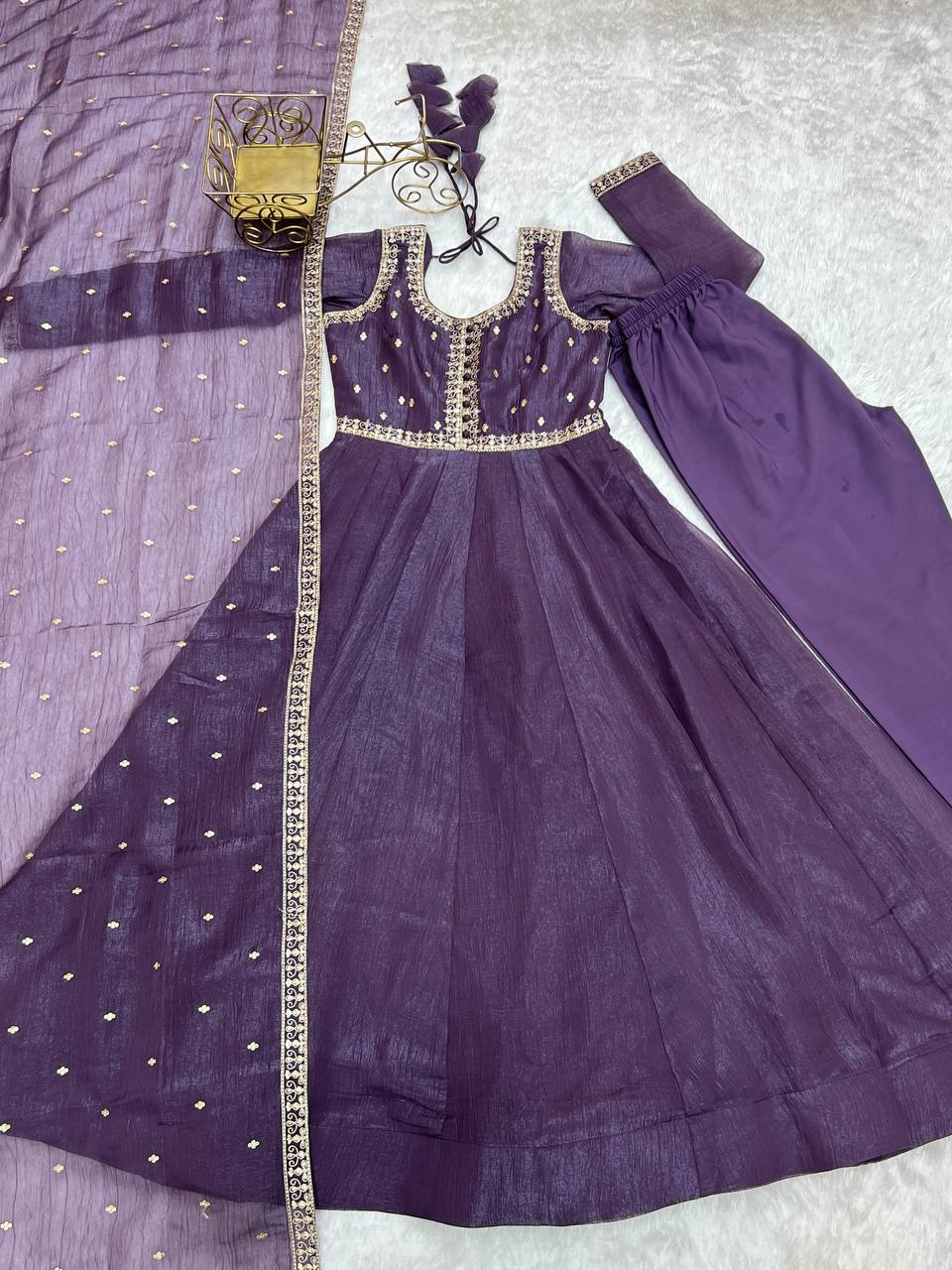 Premium Embroidery Crunchy Silk Anarkali Suit Set with Dupatta
