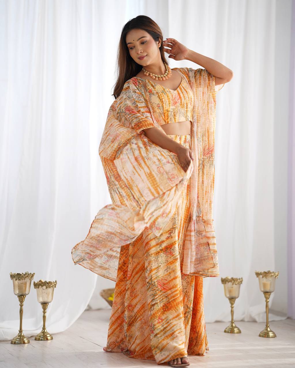 Premium Fox Georgette Printed Suit Set with Flowy Shrug