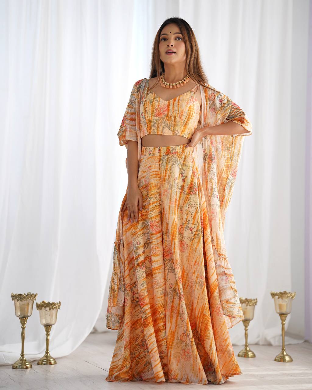 Premium Fox Georgette Printed Suit Set with Flowy Shrug