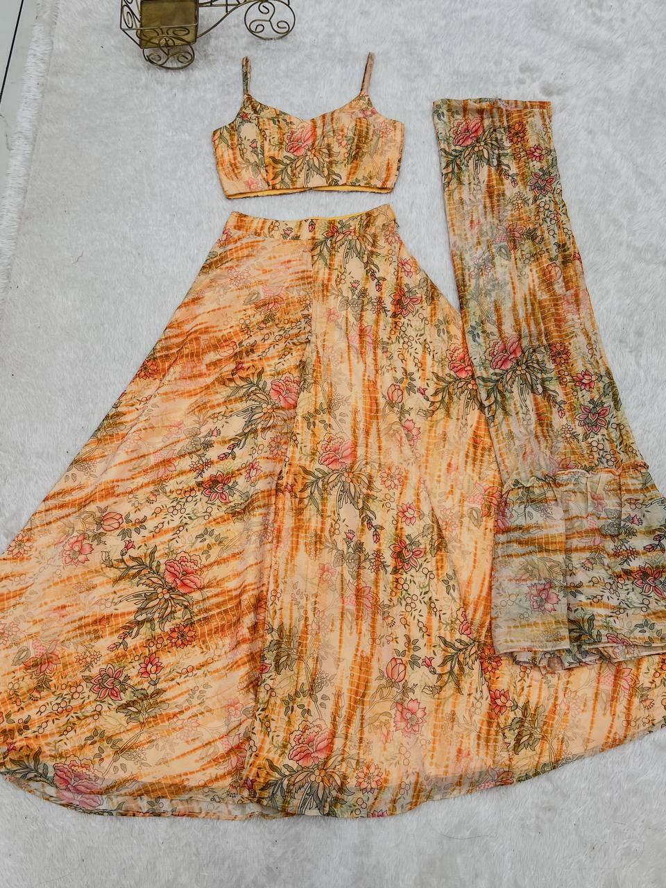 Premium Fox Georgette Printed Suit Set with Flowy Shrug