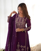 Majestic Deep Purple Silk-Blend Festive Kurta with Sharara and Zari Details