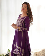 Majestic Deep Purple Silk-Blend Festive Kurta with Sharara and Zari Details