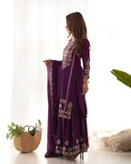 Majestic Deep Purple Silk-Blend Festive Kurta with Sharara and Zari Details