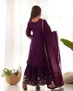 Majestic Deep Purple Silk-Blend Festive Kurta with Sharara and Zari Details