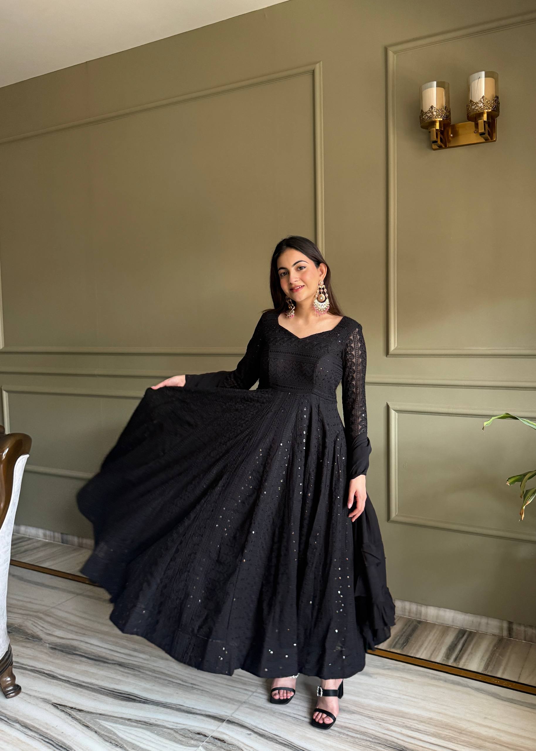 High-Volume Flared Chikankari Kurta with Statement Ruffled Dupatta